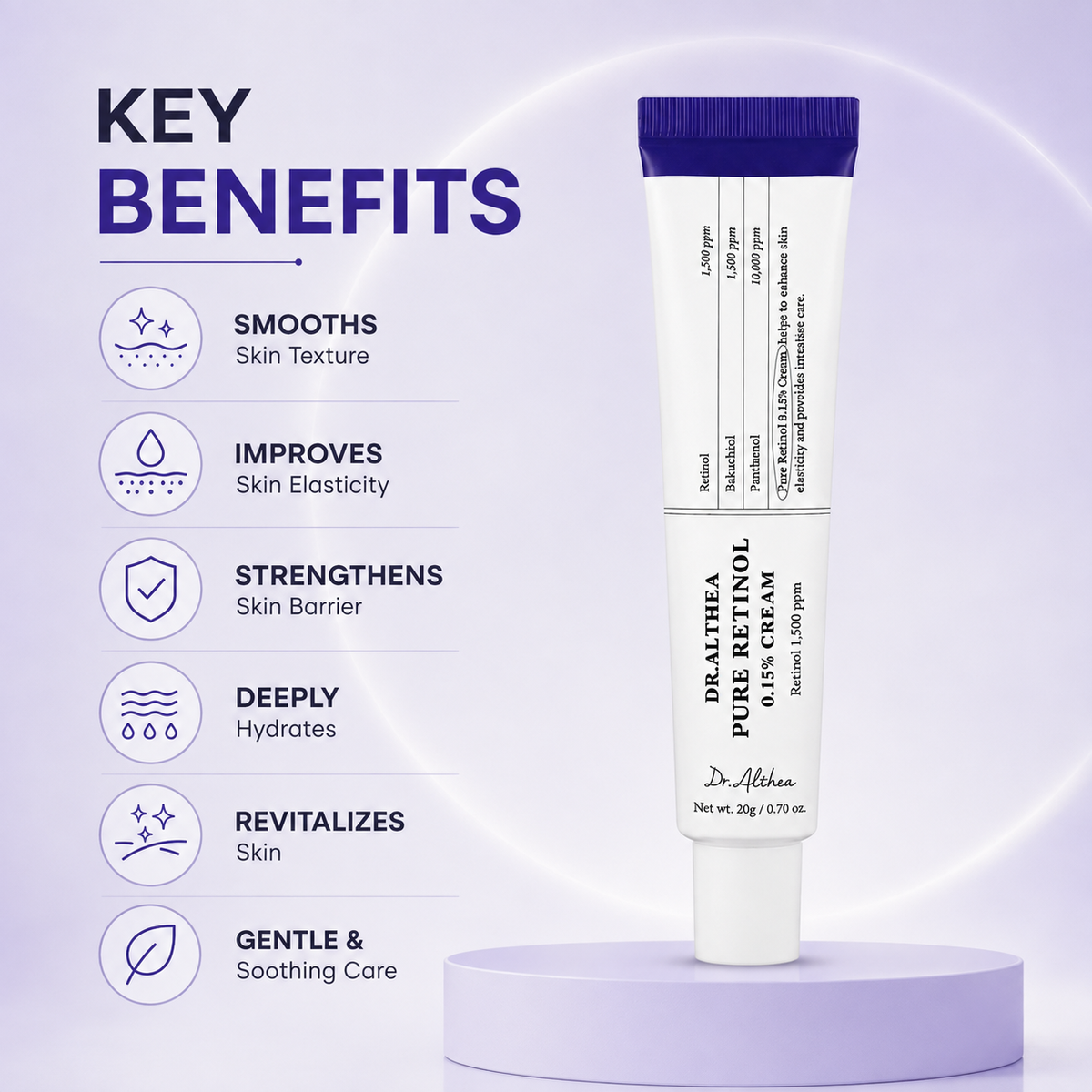 Dr.Althea Pure Retinol 0.15% Cream retinol face cream 20g for smoother skin texture and fine lines