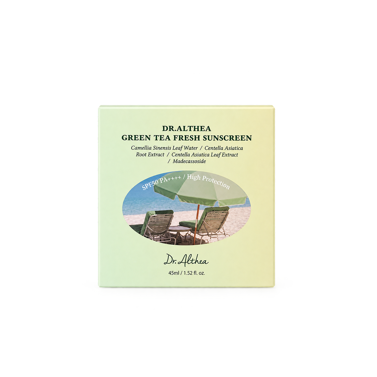 Dr.Althea Green Tea Fresh Sunscreen 45ml facial sunscreen with SPF50 PA++++ for daily UV protection