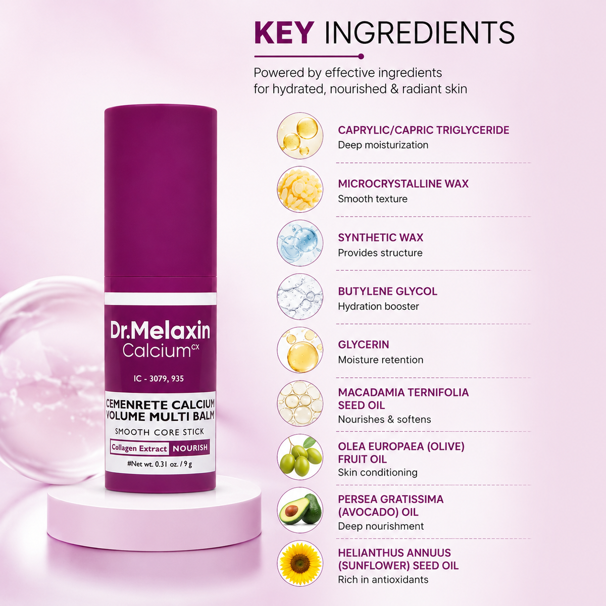 Dr.Melaxin Calcium CX Cemenrete Calcium Volume Multi Balm Smooth Core Stick 9g moisturizing balm stick for deep hydration and firmer-looking skin