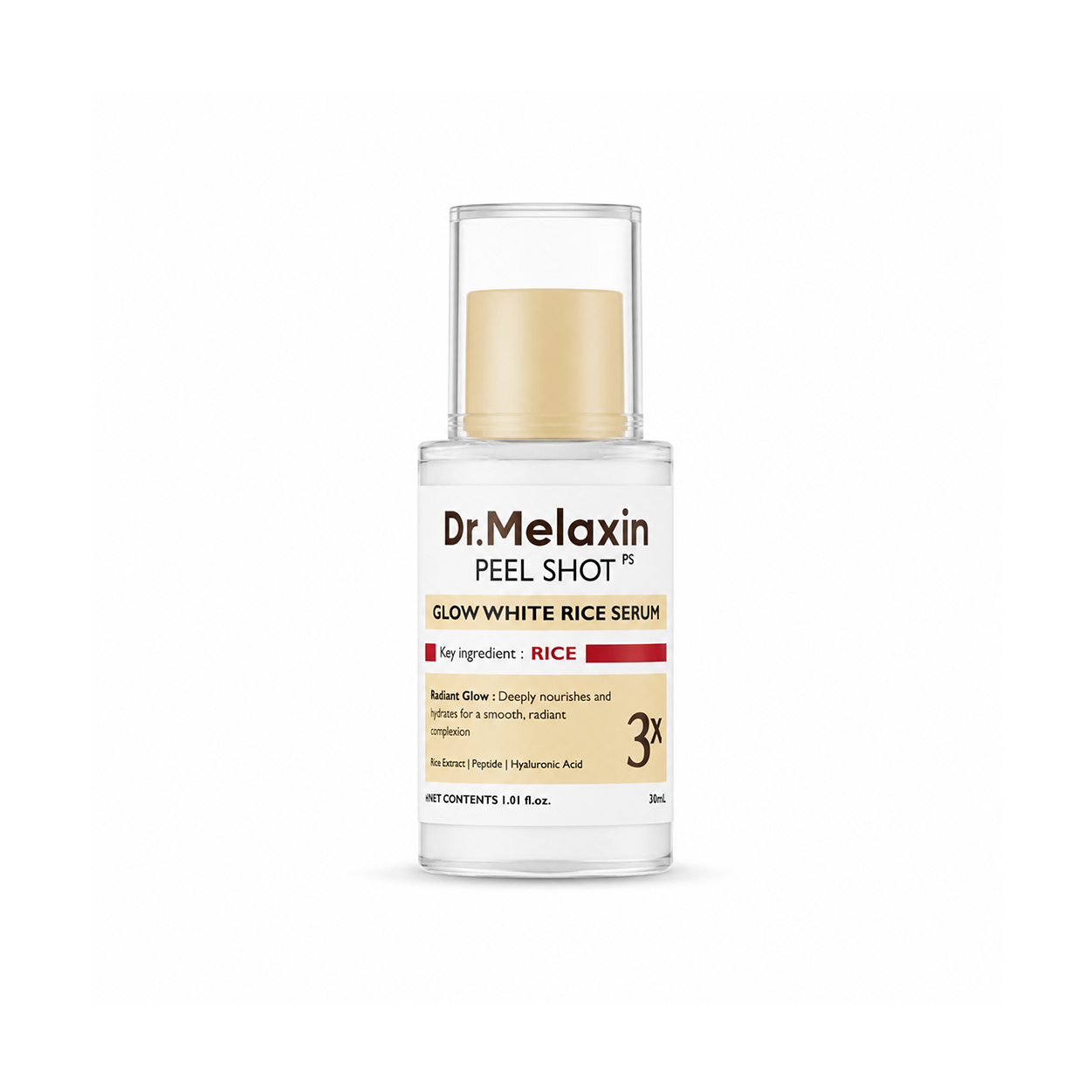 Dr.Melaxin Peel Shot Glow White Rice Serum 30ml face serum with rice extract, peptides and hyaluronic acid for hydration and radiance.