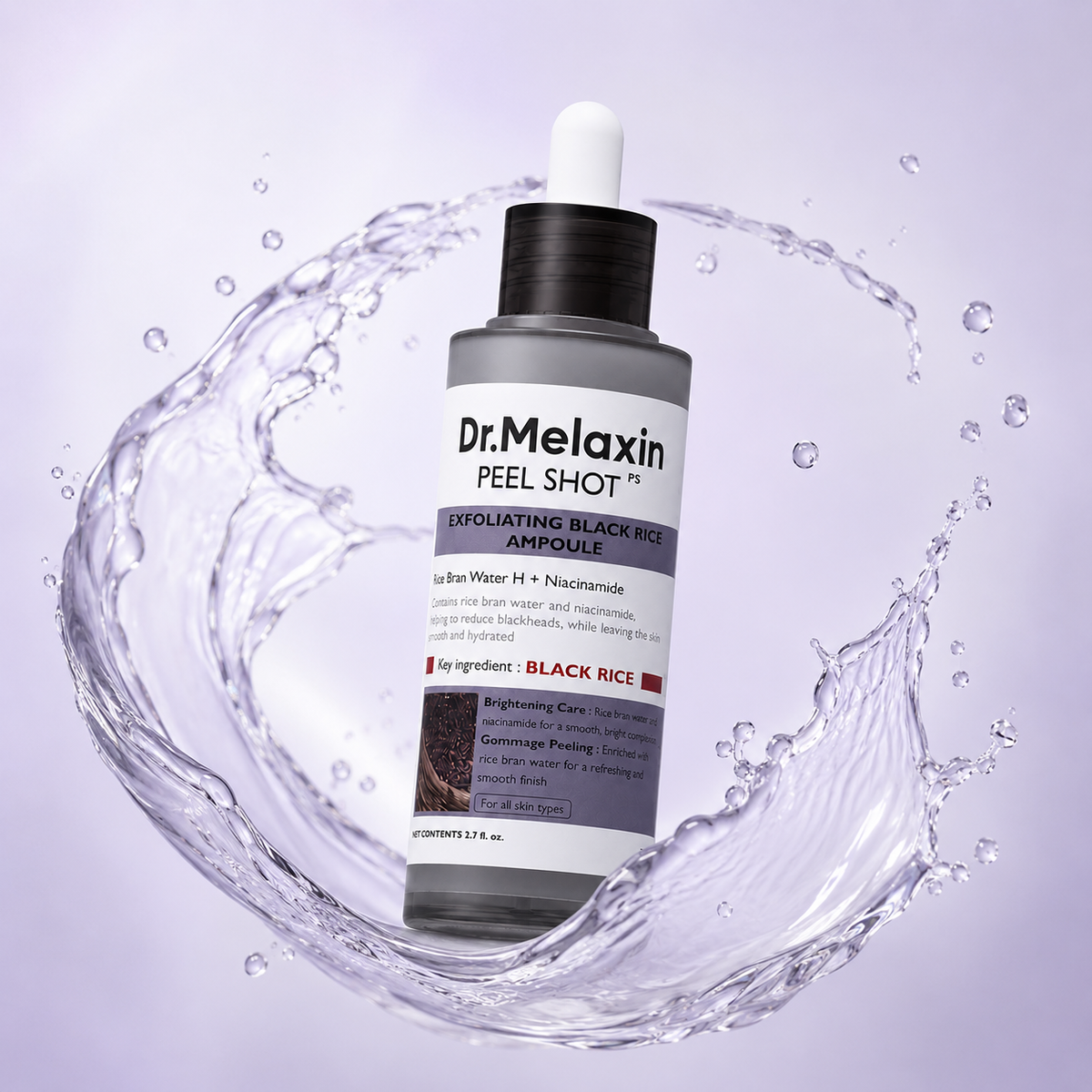 Dr.Melaxin Peel Shot PS Exfoliating Black Rice Ampoule 80ml exfoliating face ampoule for smoother, brighter skin and blackhead care.