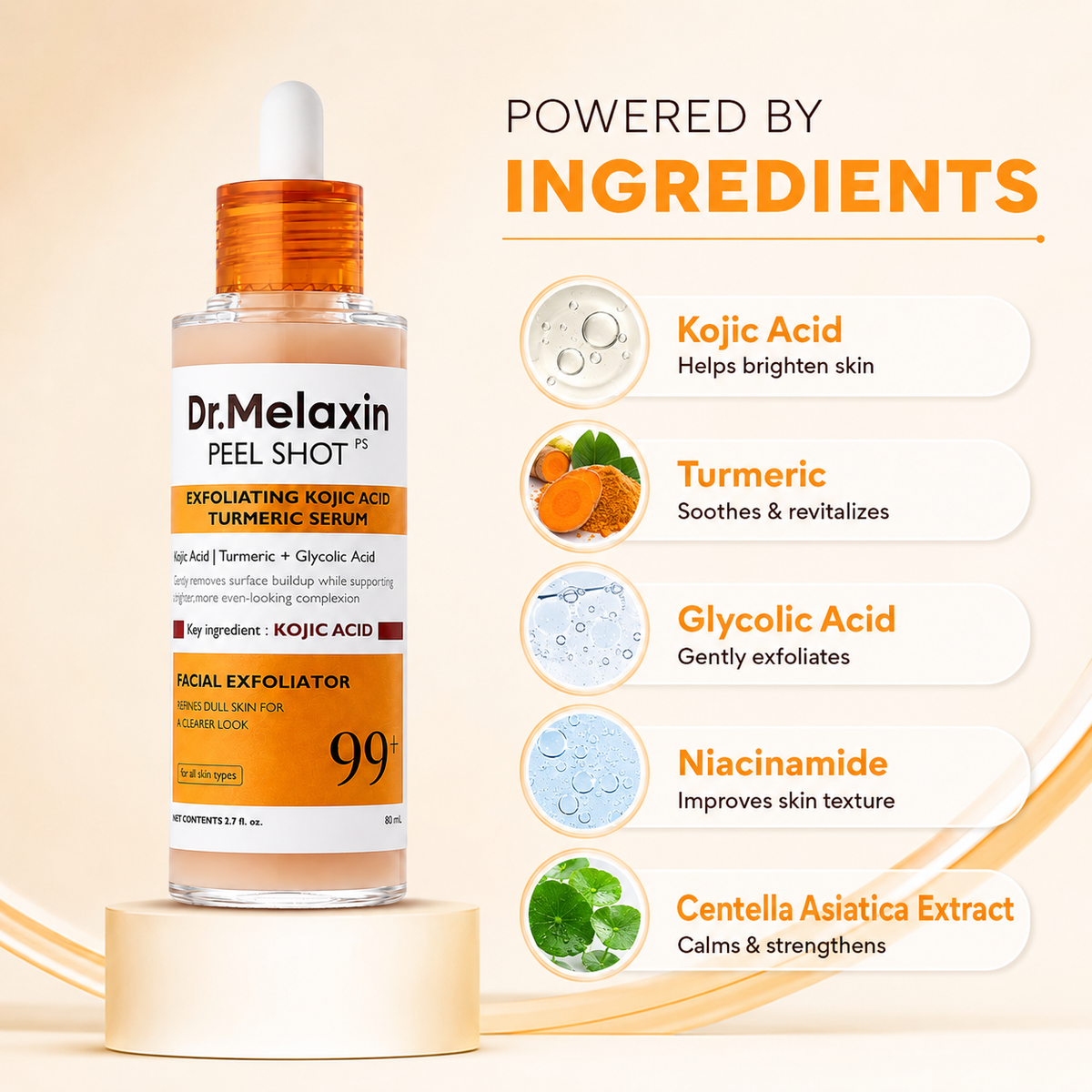Dr.Melaxin Peel Shot PS Exfoliating Kojic Acid Turmeric Serum 80ml rinse-off facial exfoliating serum for brighter, smoother-looking skin.