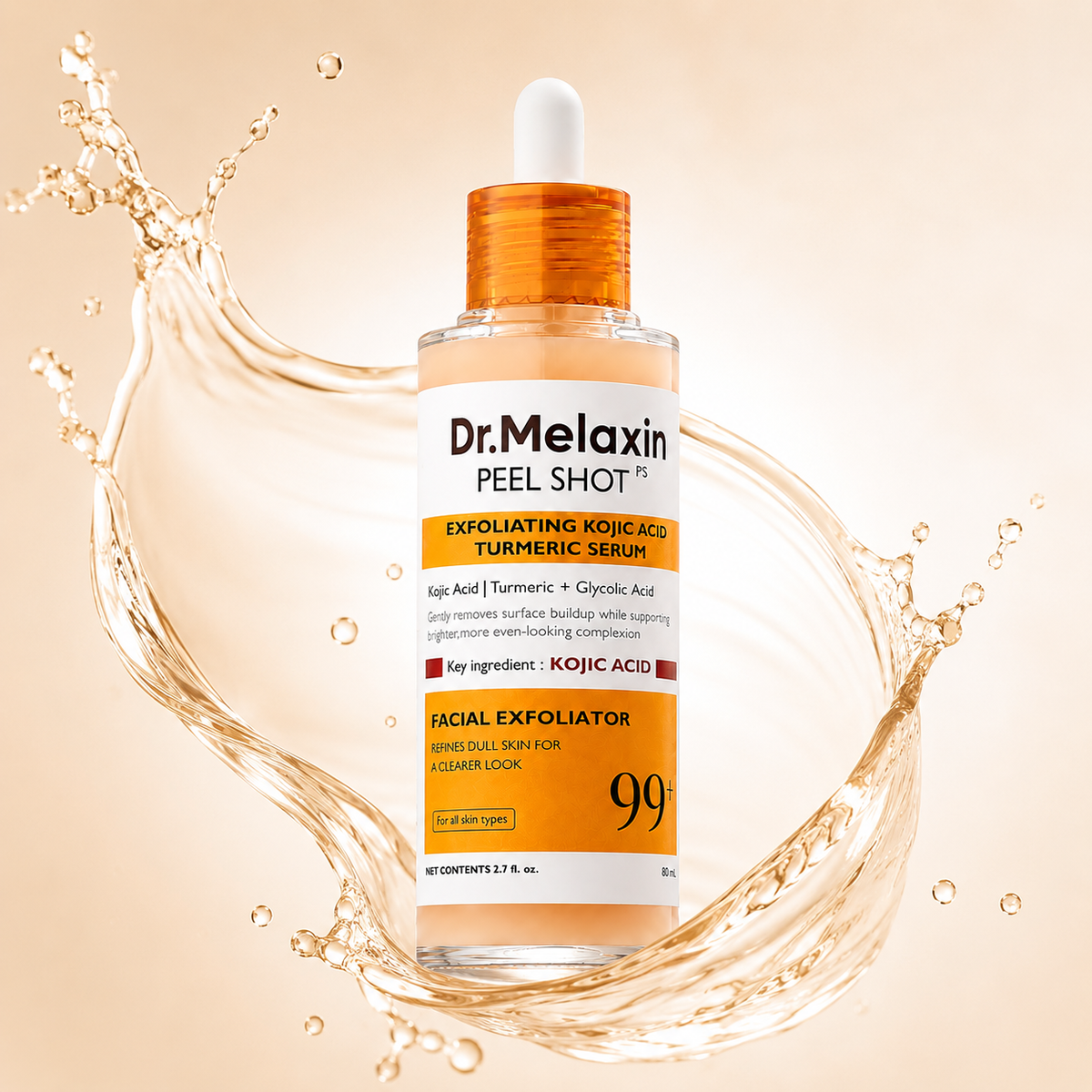 Dr.Melaxin Peel Shot PS Exfoliating Kojic Acid Turmeric Serum 80ml rinse-off facial exfoliating serum for brighter, smoother-looking skin.