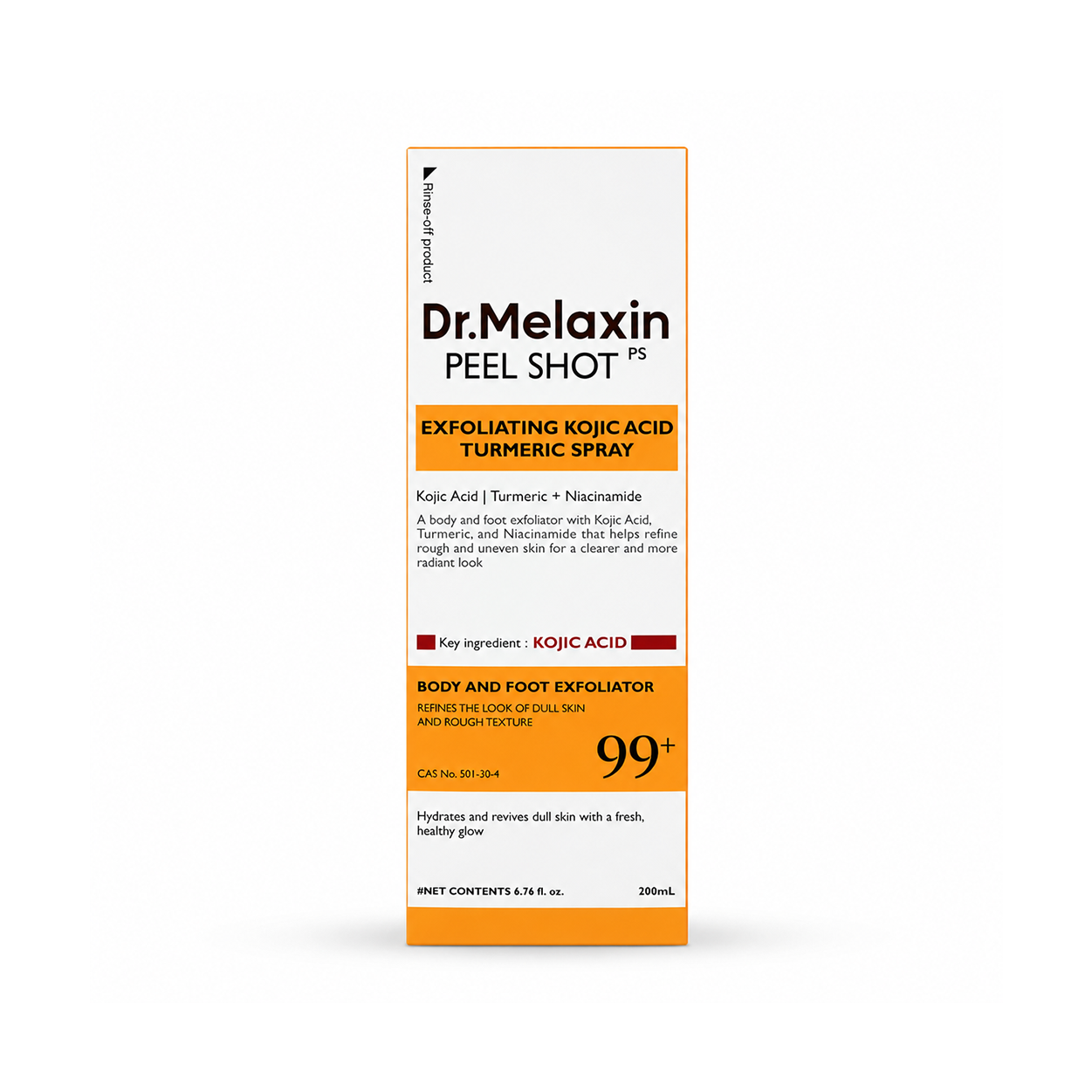 Dr.Melaxin Peel Shot PS Exfoliating Kojic Acid Turmeric Spray 200ml body exfoliating spray for smoother, brighter-looking skin texture.