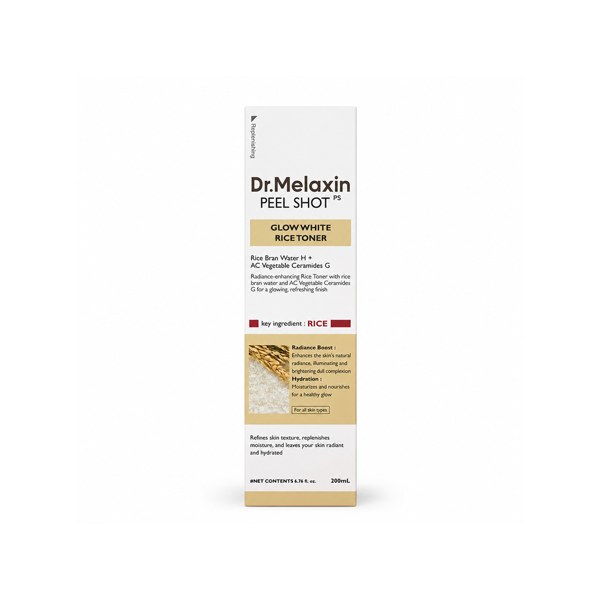 Dr.Melaxin Peel Shot PS Glow White Rice Toner 200ml brightening facial toner with rice bran water for hydrated, radiant skin