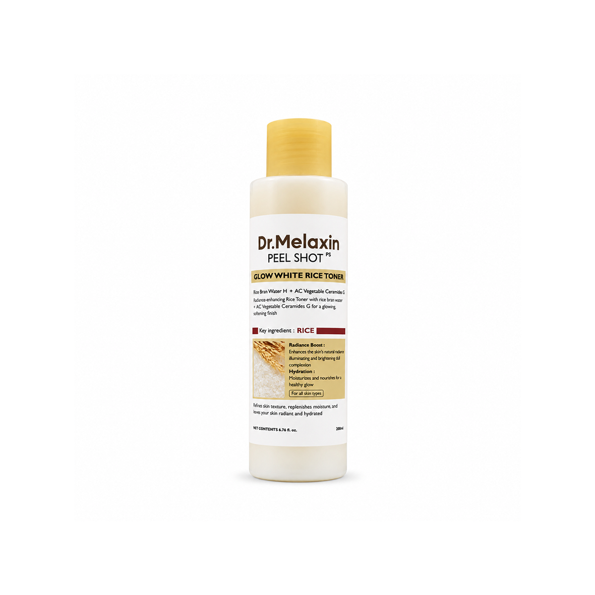 Dr.Melaxin Peel Shot PS Glow White Rice Toner 200ml brightening facial toner with rice bran water for hydrated, radiant skin