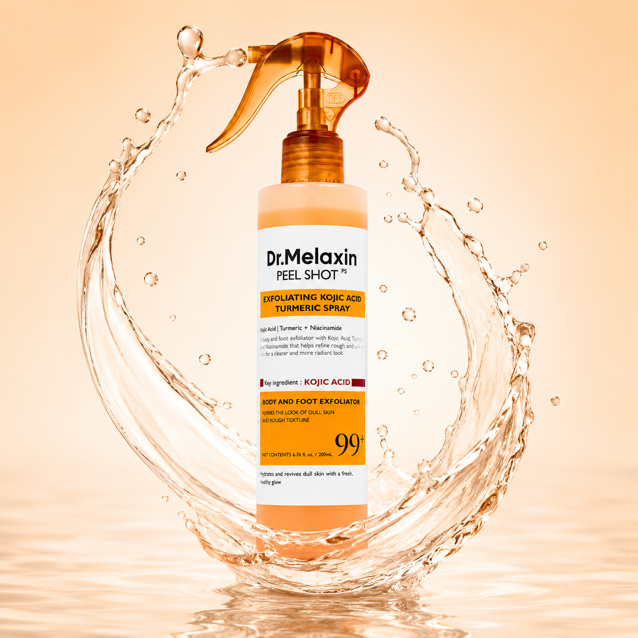 Dr.Melaxin Peel Shot PS Exfoliating Kojic Acid Turmeric Spray 200ml body exfoliating spray for smoother, brighter-looking skin texture.