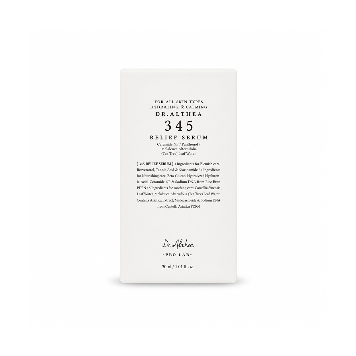 Dr. Althea 345 Relief Serum 30ml face serum with Ceramide NP and Panthenol for hydration, calming redness, and barrier care.
