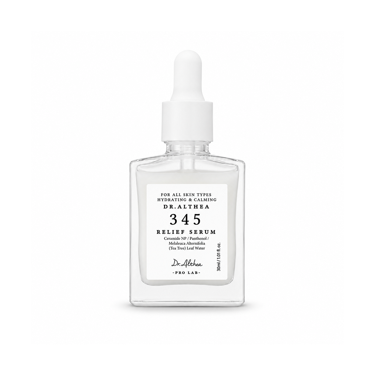 Dr. Althea 345 Relief Serum 30ml face serum with Ceramide NP and Panthenol for hydration, calming redness, and barrier care.