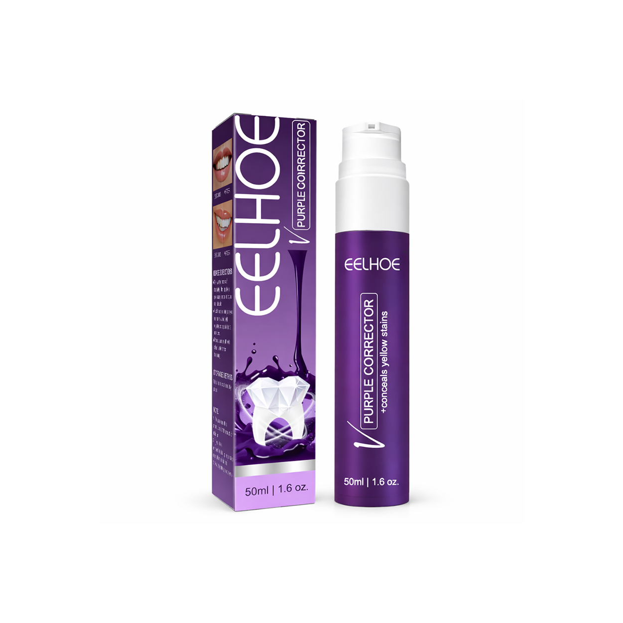 EELHOE Purple Corrector Toothpaste 50ml teeth whitening color corrector for reducing yellow stains and brightening smile