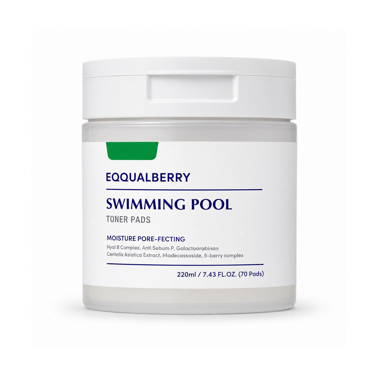 EQQUALBERRY Swimming Pool Toner Pads Moisture Pore-Fecting Toner Pads 220ml (70 Pads) for gentle exfoliation, hydration, and pore care.