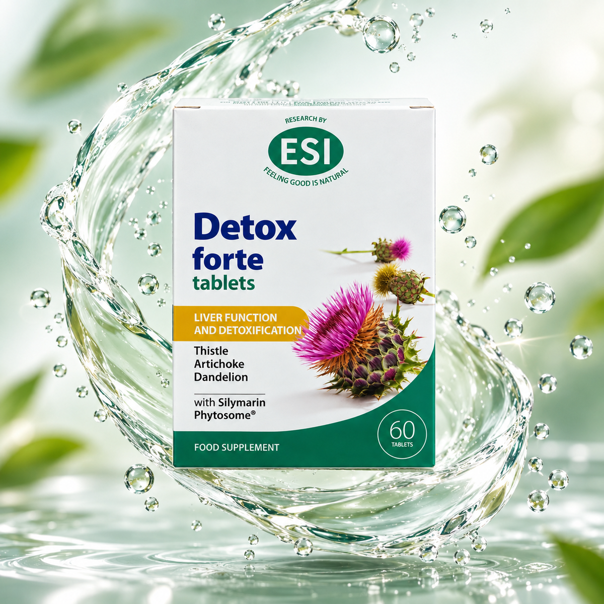ESI Detox forte tablets food supplement 60 tablets for liver function and detoxification support