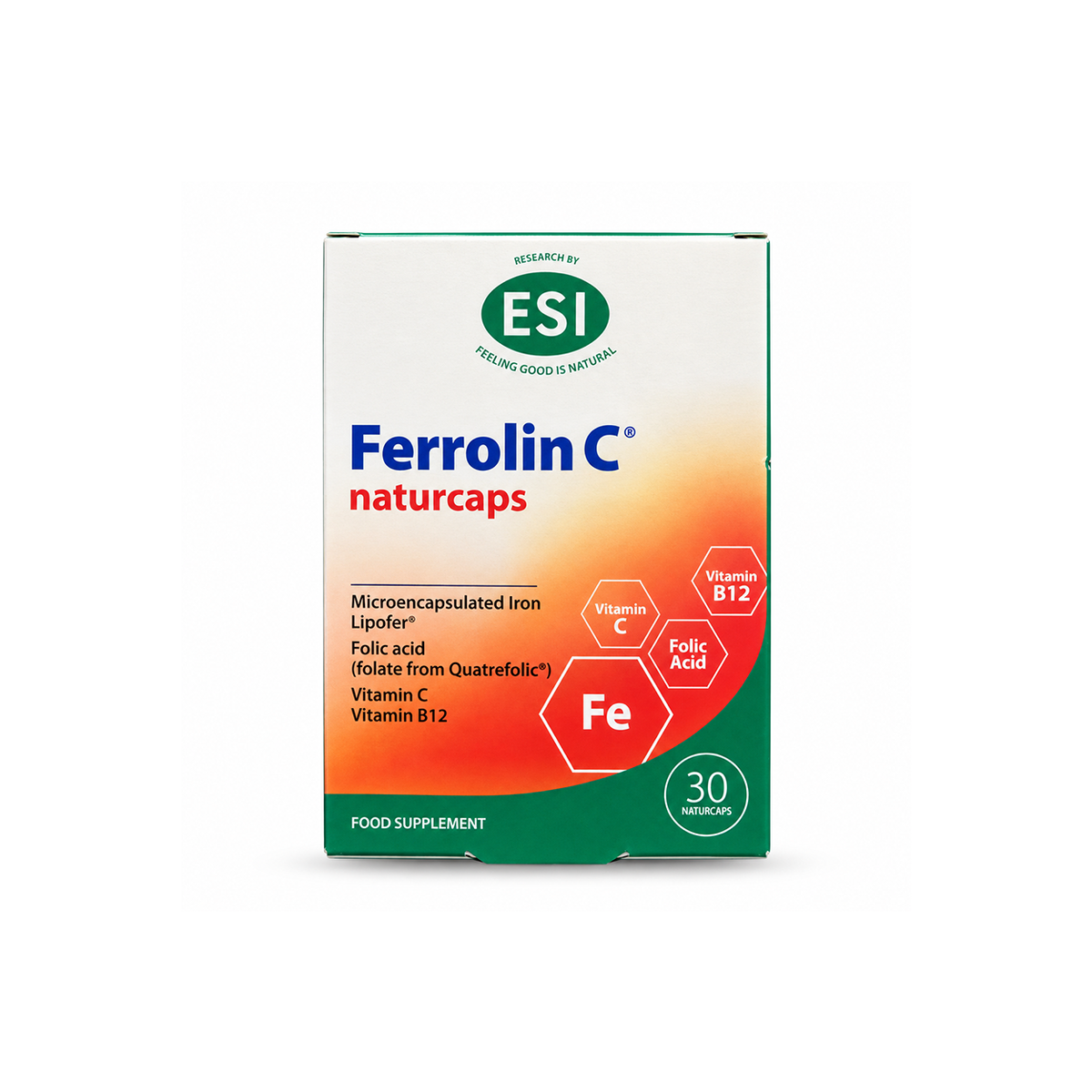 ESI Ferrolin C Naturcaps food supplement with iron, folic acid, vitamin C and B12, 30 capsules for daily nutritional support