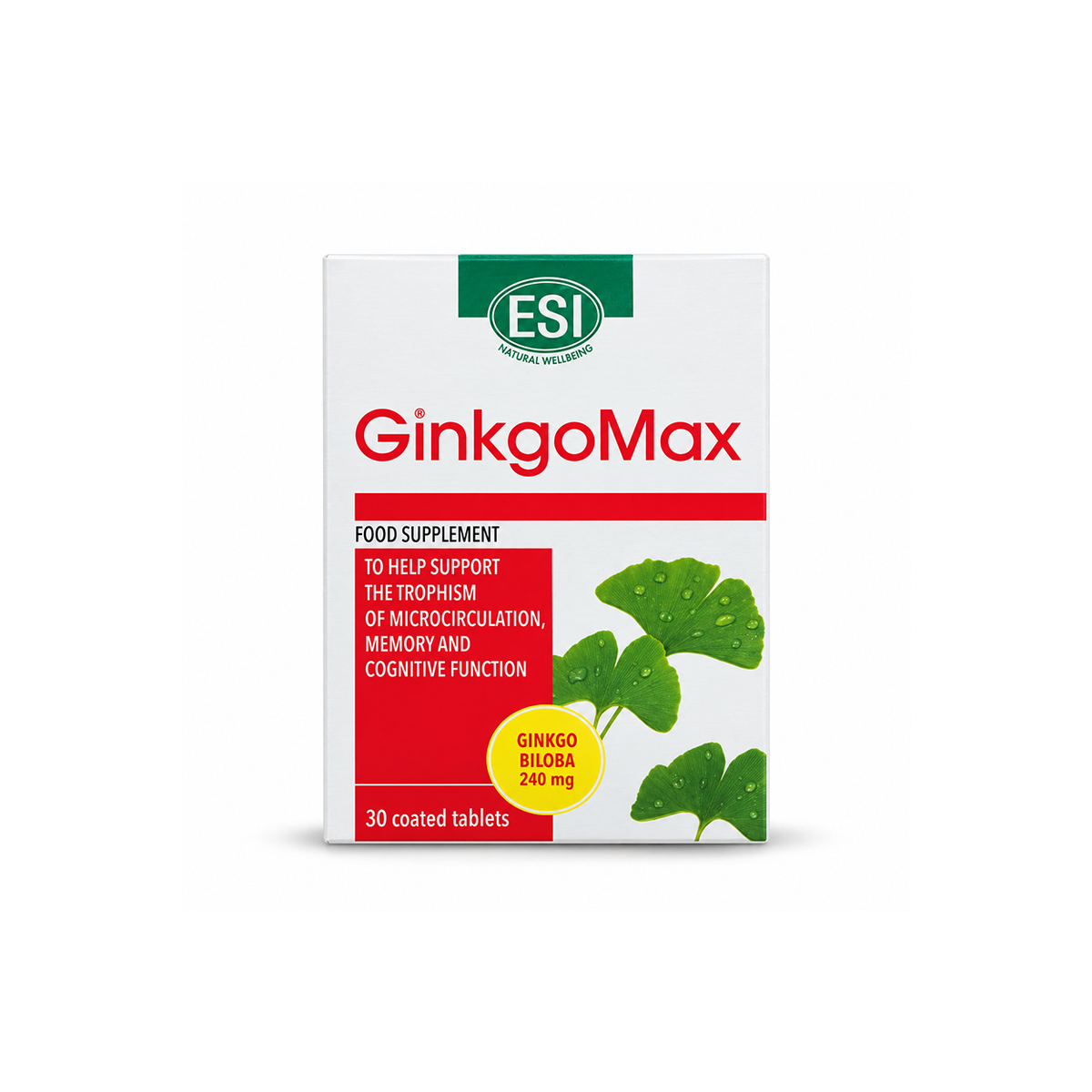 ESI GinkgoMax food supplement, 30 coated tablets with 240mg Ginkgo Biloba extract for memory and cognitive function support