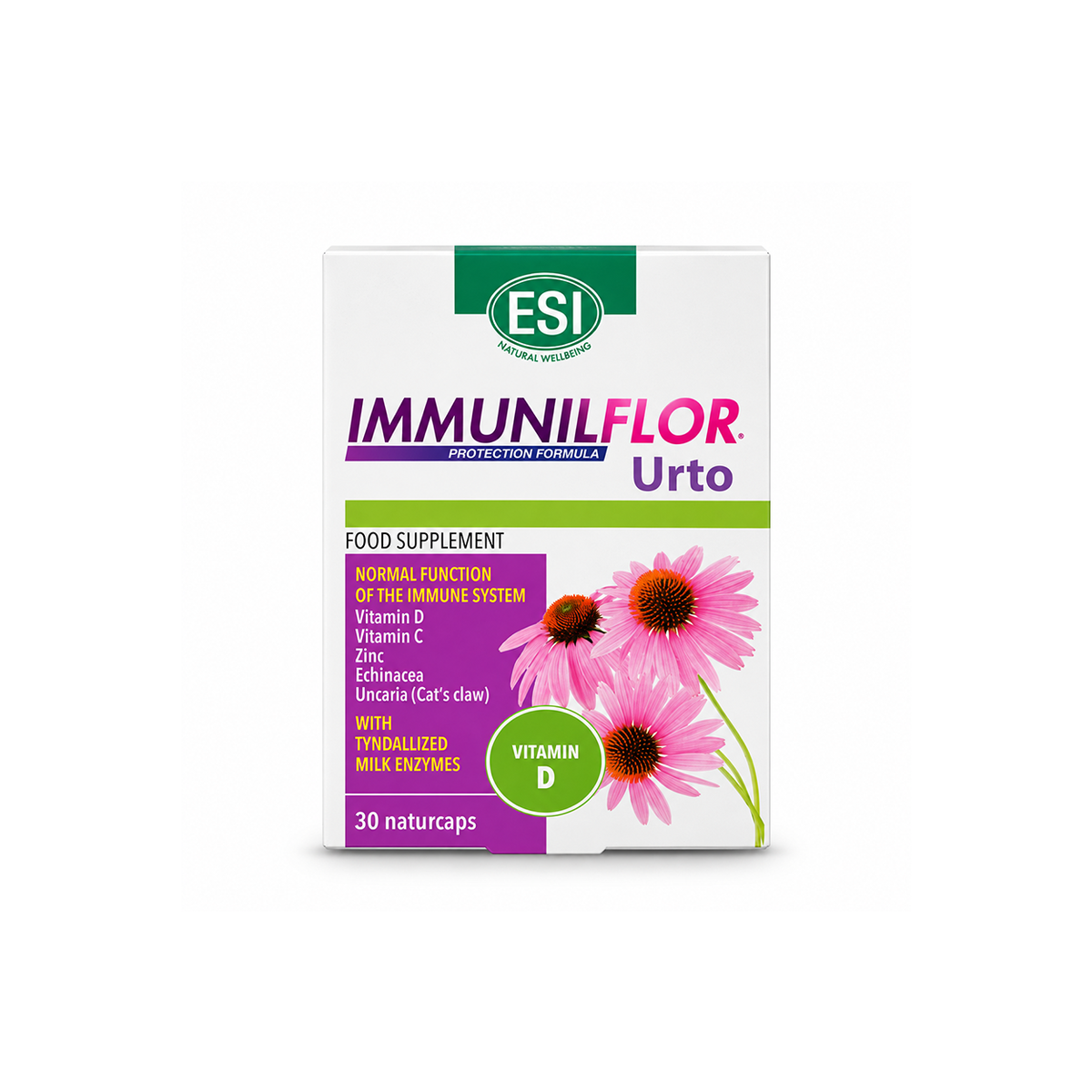 ESI Immunilflor Urto 30 Naturcaps food supplement with vitamin C, D, zinc and echinacea for normal immune system function