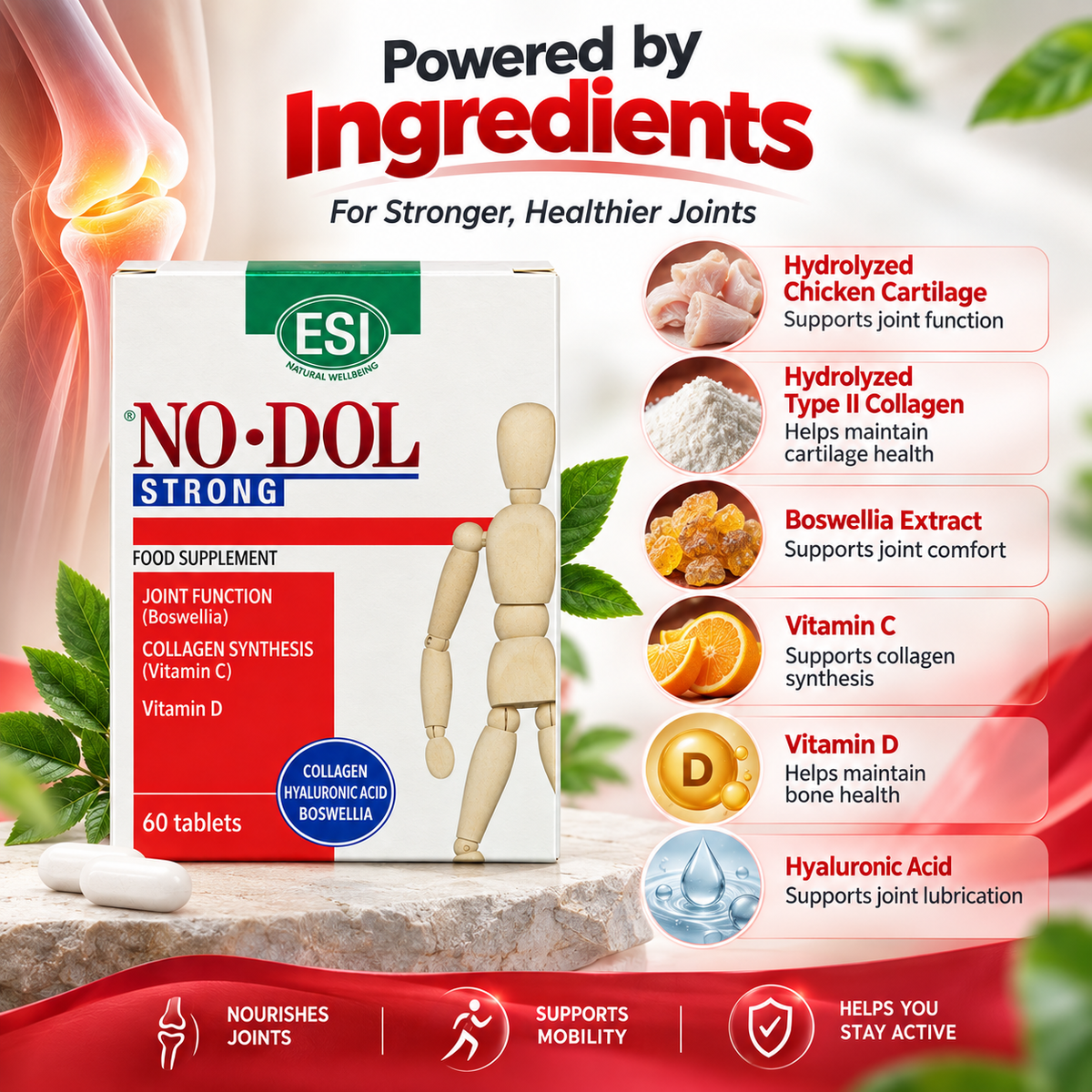ESI NO-DOL STRONG joint support food supplement 60 tablets for joint function and collagen synthesis