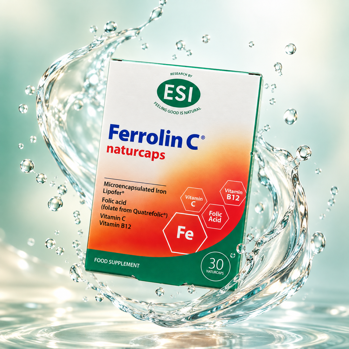 ESI Ferrolin C Naturcaps food supplement with iron, folic acid, vitamin C and B12, 30 capsules for daily nutritional support