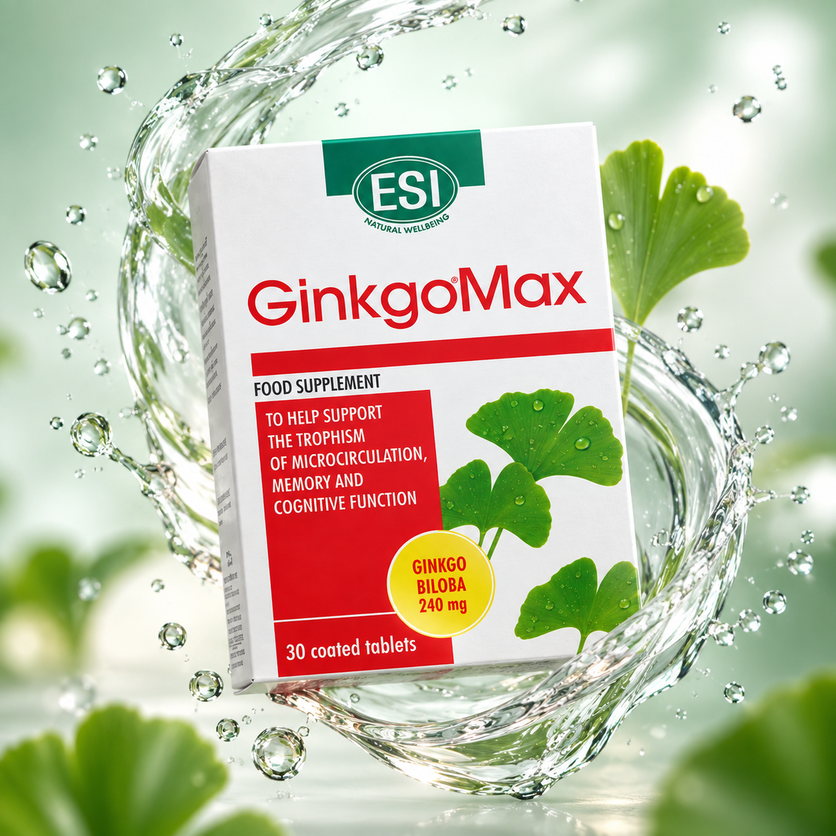 ESI GinkgoMax food supplement, 30 coated tablets with 240mg Ginkgo Biloba extract for memory and cognitive function support