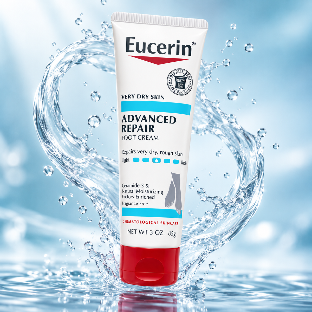 Eucerin Advanced Repair Foot Cream 85g for very dry, rough feet, with moisturizing and skin barrier care benefits