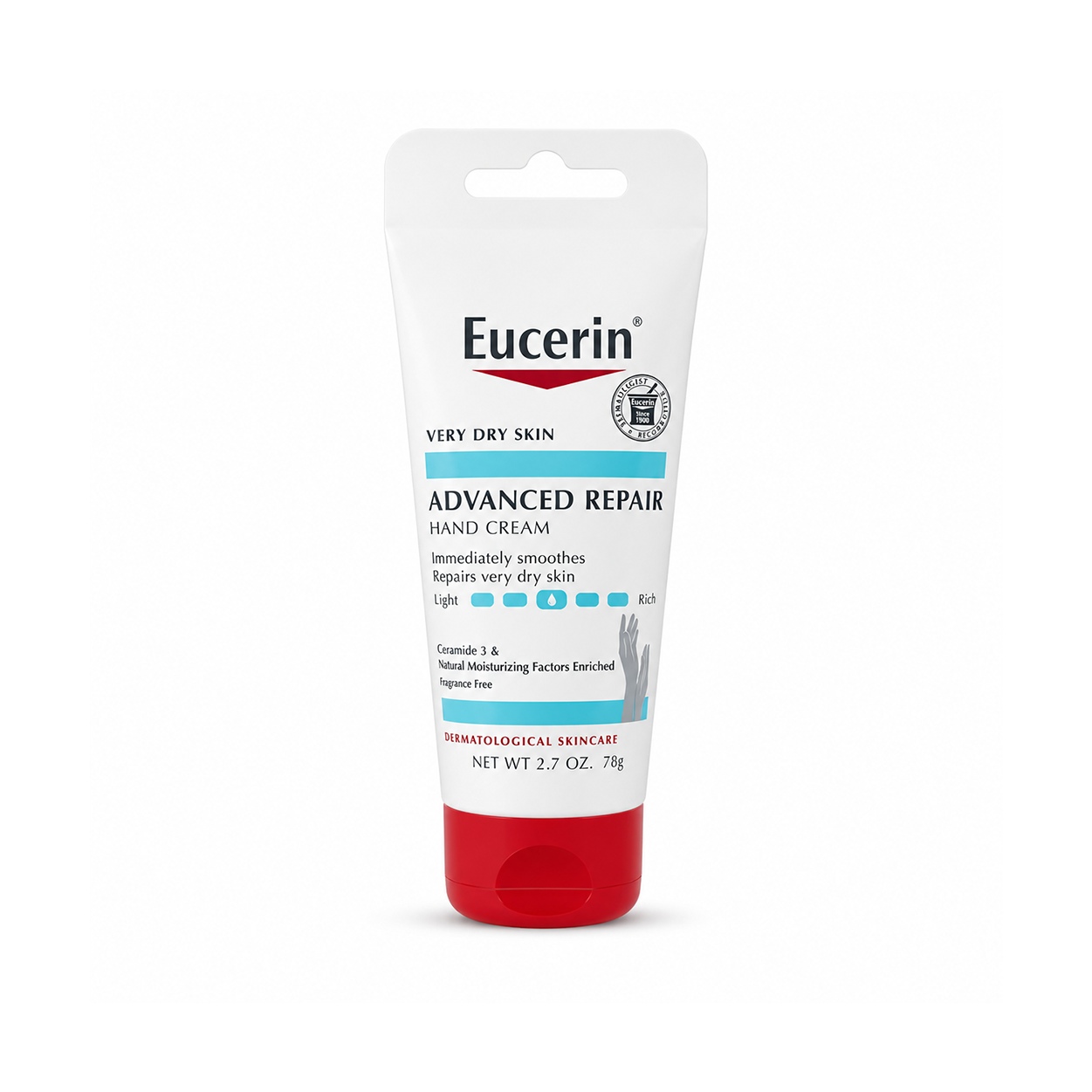 Eucerin Advanced Repair Hand Cream 78g for very dry cracked hands with fast-absorbing hydration and skin barrier repair.