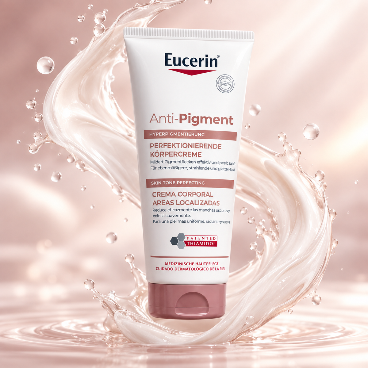 Eucerin Anti-Pigment Skin Tone Perfecting Body Cream 200ml for reducing dark spots and improving uneven skin tone.