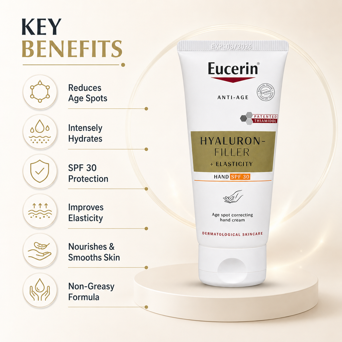Eucerin Hyaluron-Filler + Elasticity Hand SPF 30 Age Spot Correcting Hand Cream 75ml anti-aging hand cream for hydrated, protected hands