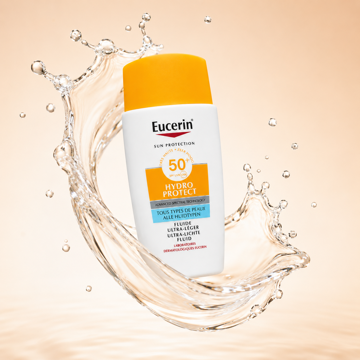 Eucerin Sun Protection Hydro Protect Fluide Ultra-Léger SPF 50+ 50ml ultra-light face sunscreen with daily hydration and broad spectrum UV protection.