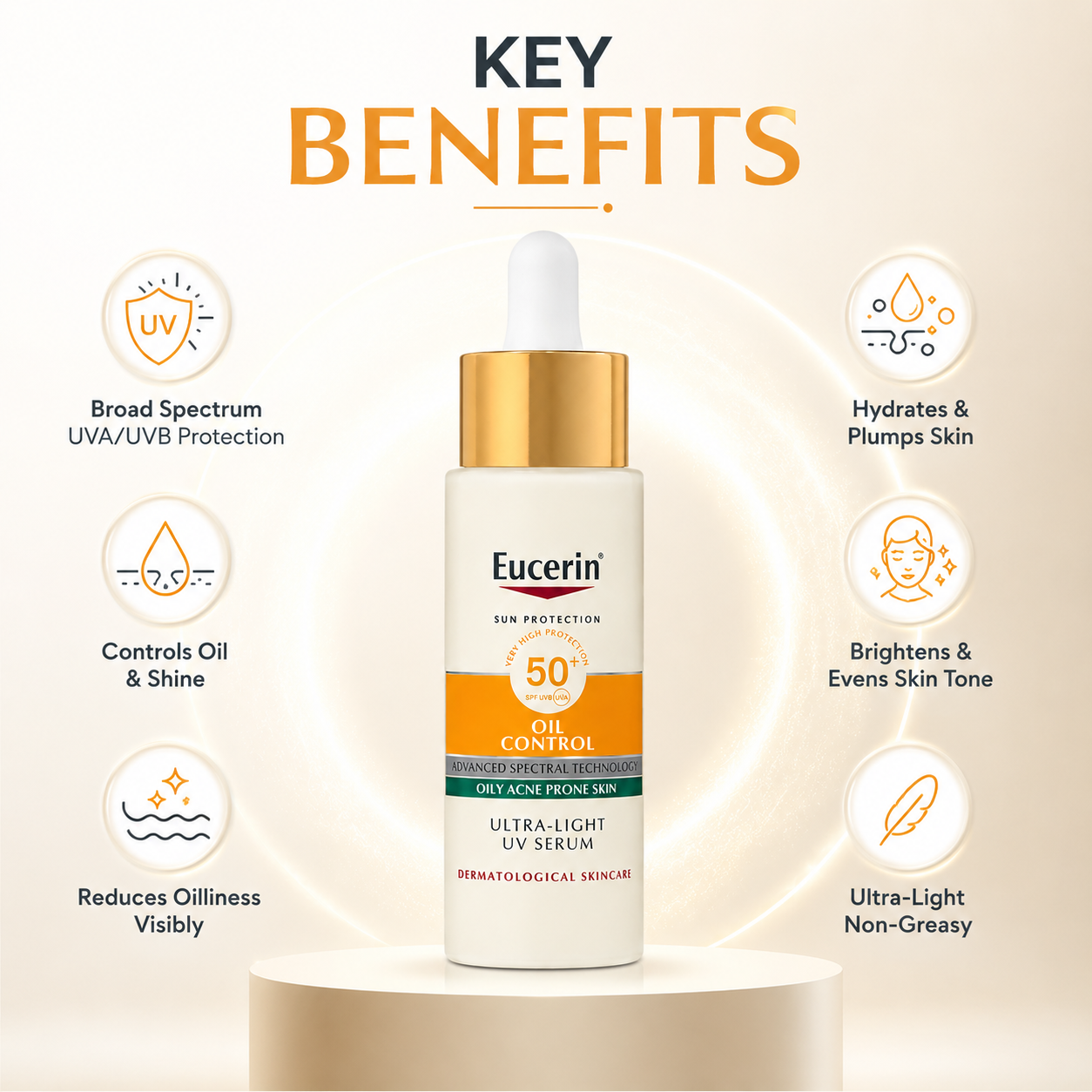 Eucerin Oil Control Ultra-Light UV Serum SPF50+ 30ml sunscreen serum for oily acne-prone skin with lightweight shine control and UV protection.