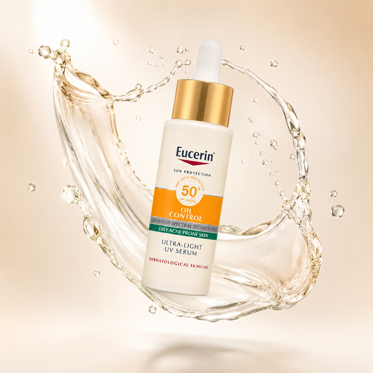 Eucerin Oil Control Ultra-Light UV Serum SPF50+ 30ml sunscreen serum for oily acne-prone skin with lightweight shine control and UV protection.