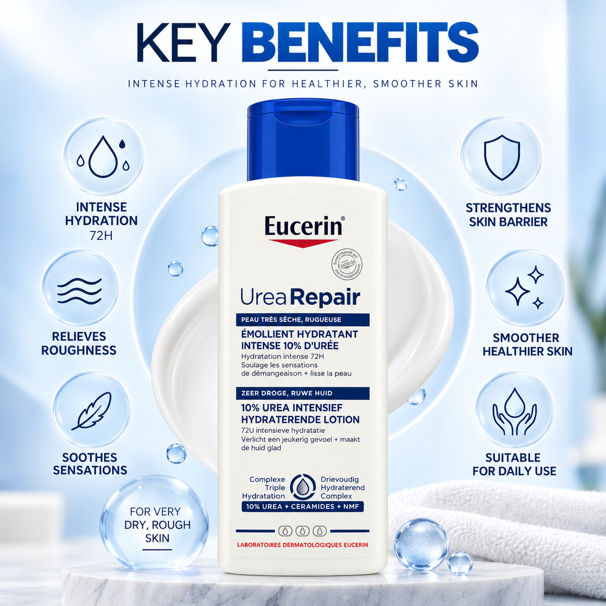 Eucerin UreaRepair 10% Urea Intensive Hydrating Lotion 400ml for very dry rough skin with 72-hour hydration