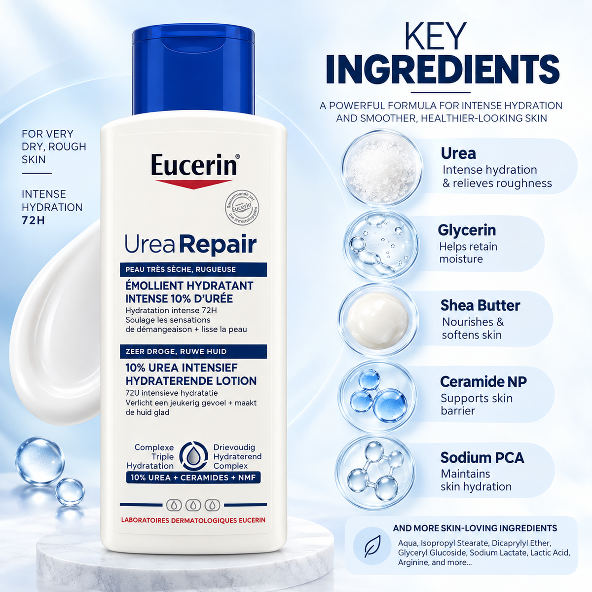 Eucerin UreaRepair 10% Urea Intensive Hydrating Lotion 400ml for very dry rough skin with 72-hour hydration