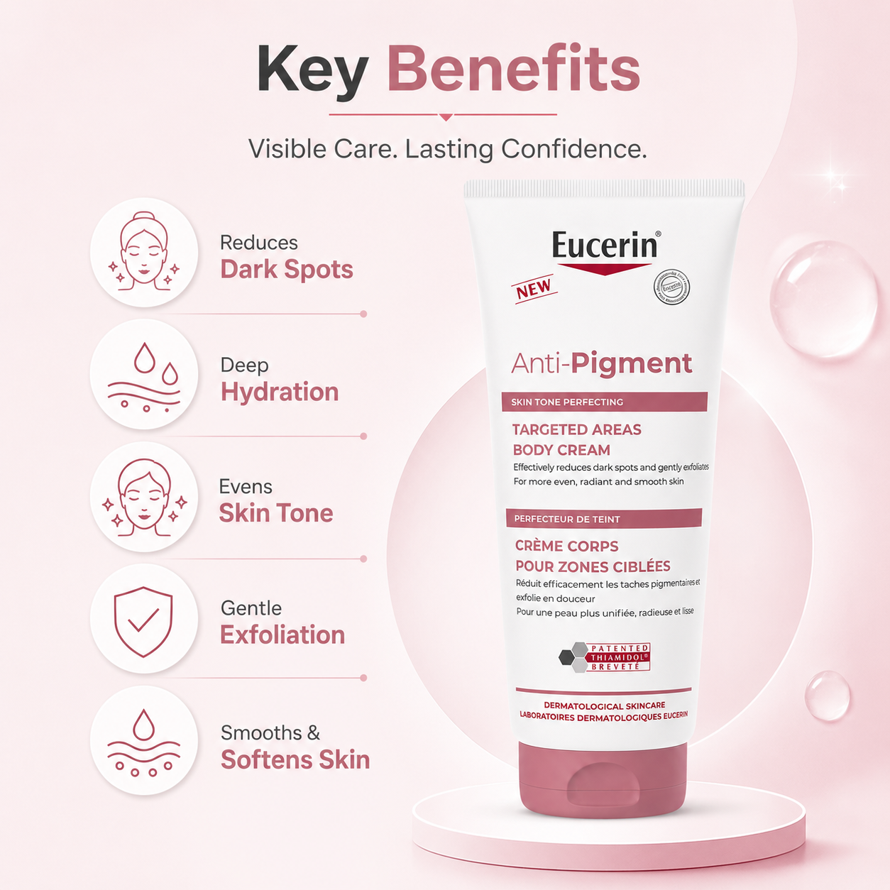 Eucerin Anti-Pigment Targeted Areas Body Cream 200ml for reducing dark spots and improving uneven skin tone on body areas