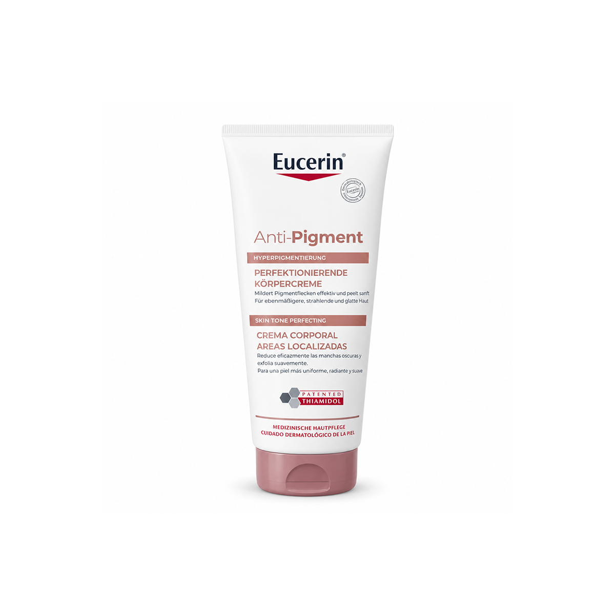 Eucerin Anti-Pigment Skin Tone Perfecting Body Cream 200ml for reducing dark spots and improving uneven skin tone.