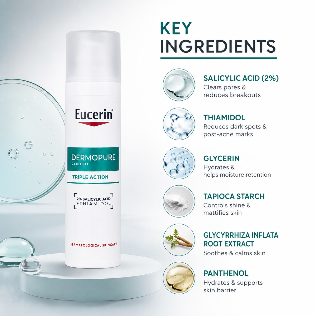 Eucerin DermoPure Clinical Triple Action Triple Corrective Fluid 40ml acne treatment serum helping reduce blemishes and post-acne marks