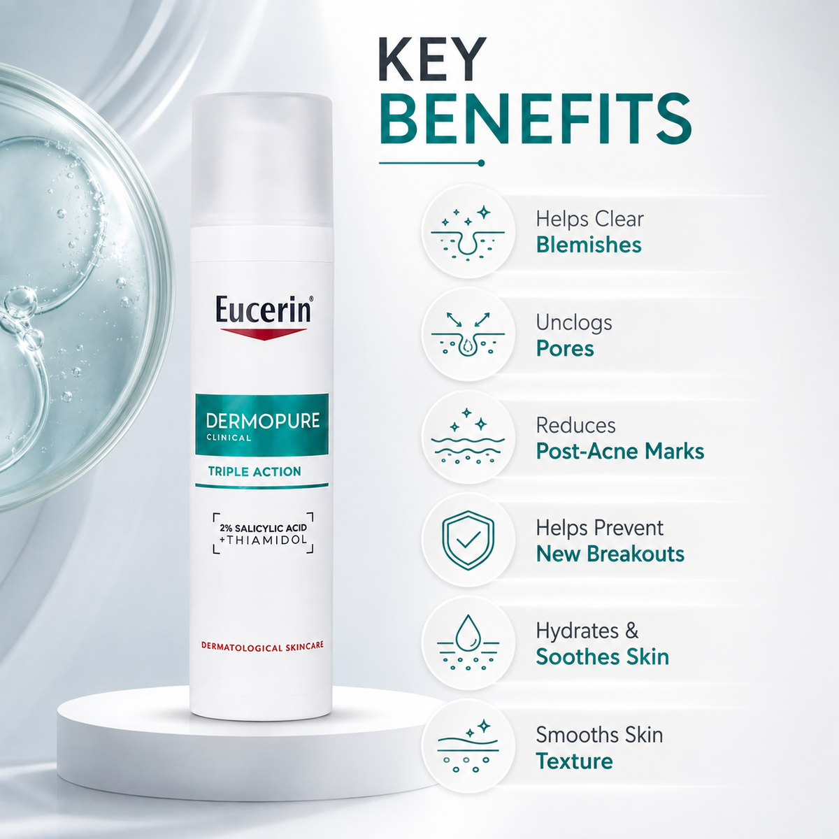 Eucerin DermoPure Clinical Triple Action Triple Corrective Fluid 40ml acne treatment serum helping reduce blemishes and post-acne marks