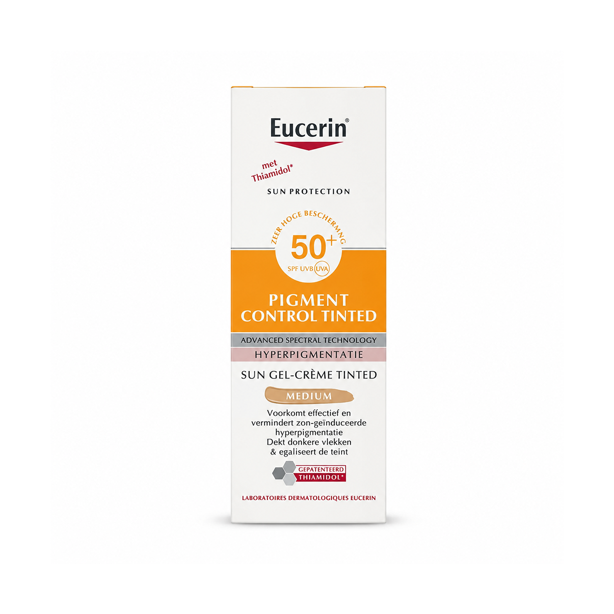 Eucerin Sun Protection Pigment Control Tinted SPF50+ Medium tinted sunscreen for hyperpigmentation with high UVA/UVB protection.
