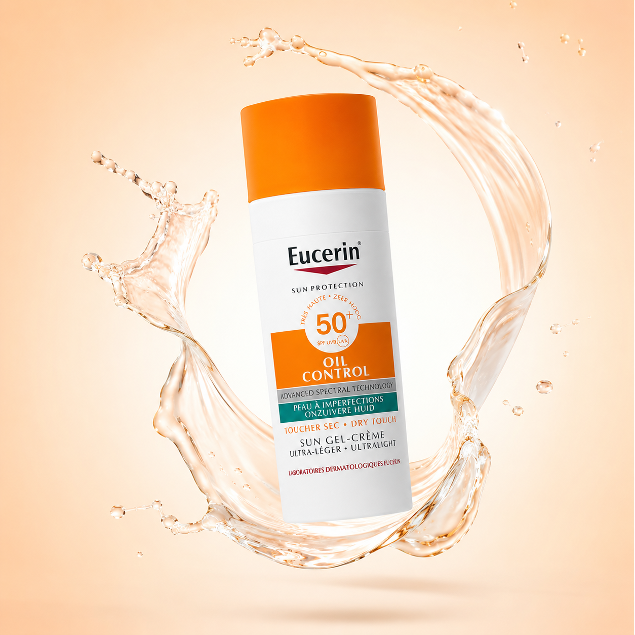 Eucerin Sun Protection Oil Control Dry Touch Sun Gel-Crème SPF50+ sunscreen 50ml for oily acne-prone skin with shine control and UV protection.