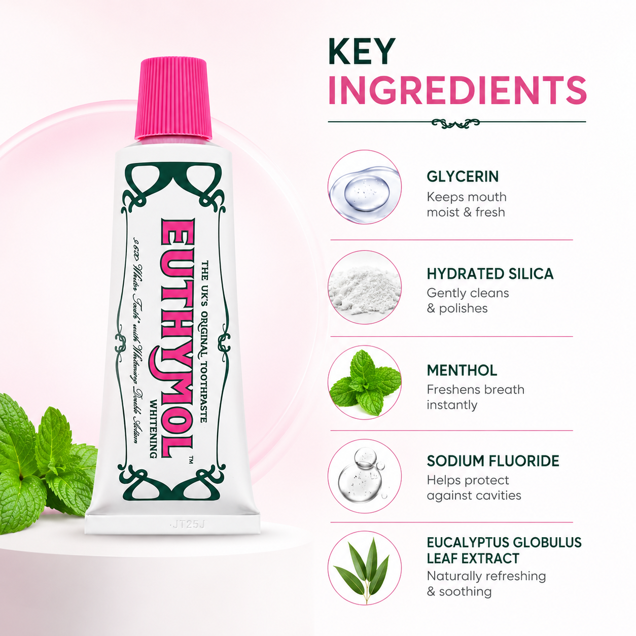 Euthymol Whitening Toothpaste 75ml fluoride toothpaste for fresh breath and surface stain removal in vintage-style packaging