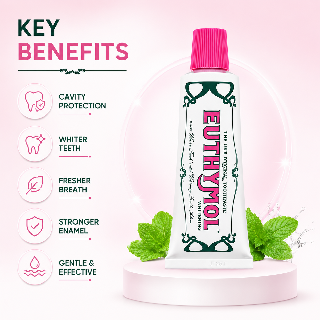 Euthymol Whitening Toothpaste 75ml fluoride toothpaste for fresh breath and surface stain removal in vintage-style packaging