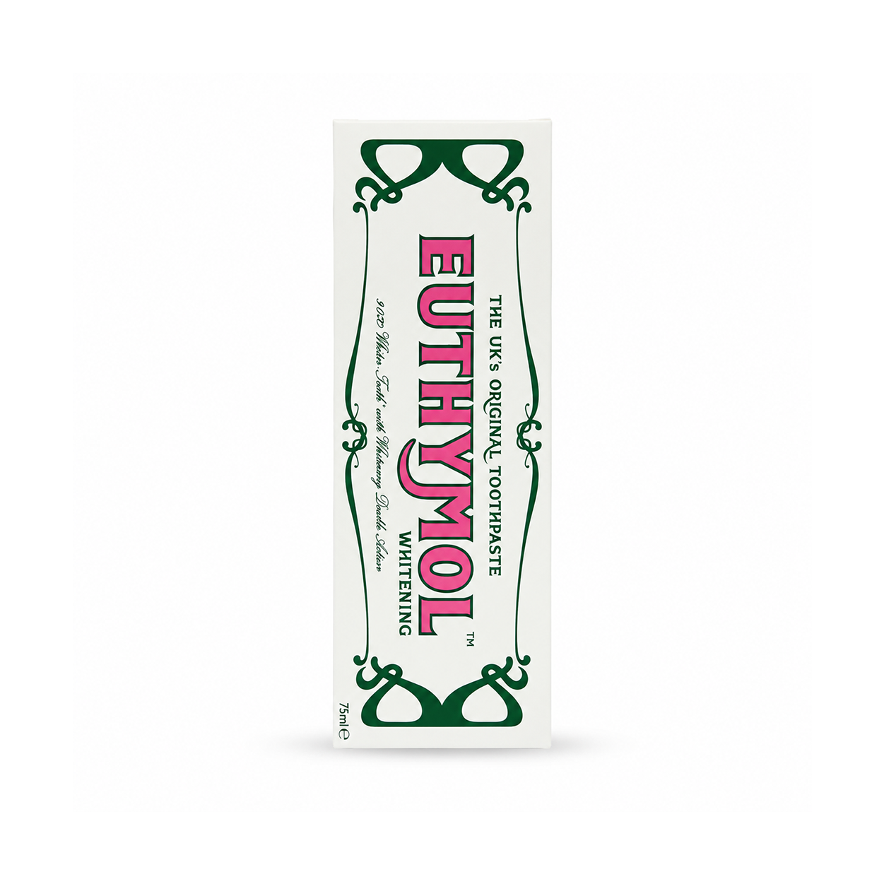 Euthymol Whitening Toothpaste 75ml fluoride toothpaste for fresh breath and surface stain removal in vintage-style packaging
