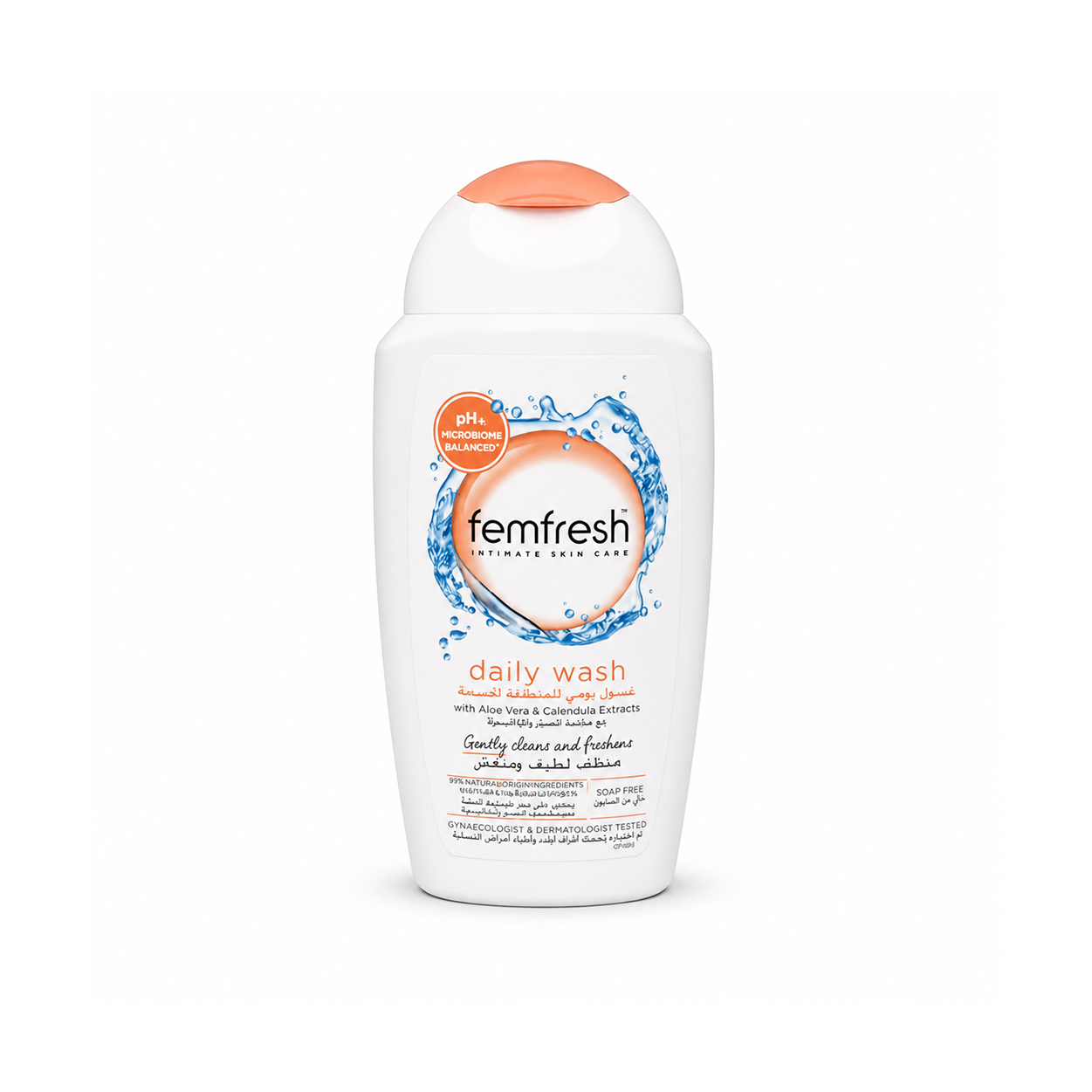 Femfresh Daily Wash With Aloe Vera & Calendula Extracts 250ml feminine intimate wash for gentle cleansing and pH balance maintenance.