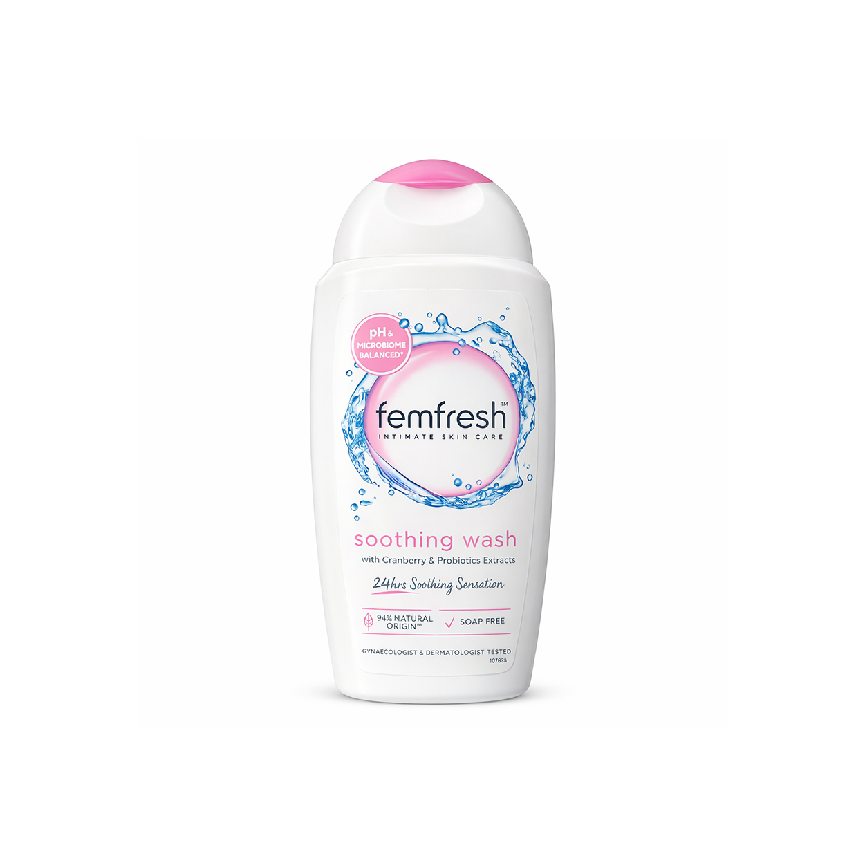 Femfresh Soothing Intimate Wash 250ml bottle, gentle pH balanced feminine hygiene wash for soothing and daily intimate care