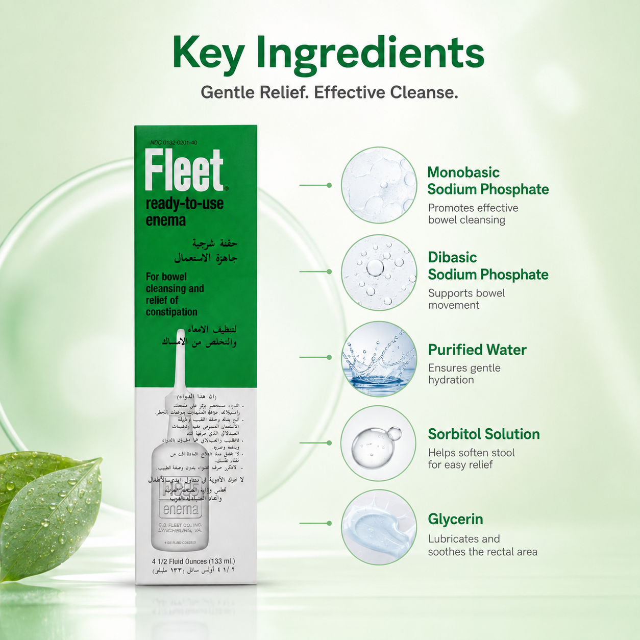 Fleet Ready-To-Use Enema 133ml ready-to-use rectal enema for fast constipation relief and effective lower bowel cleansing.