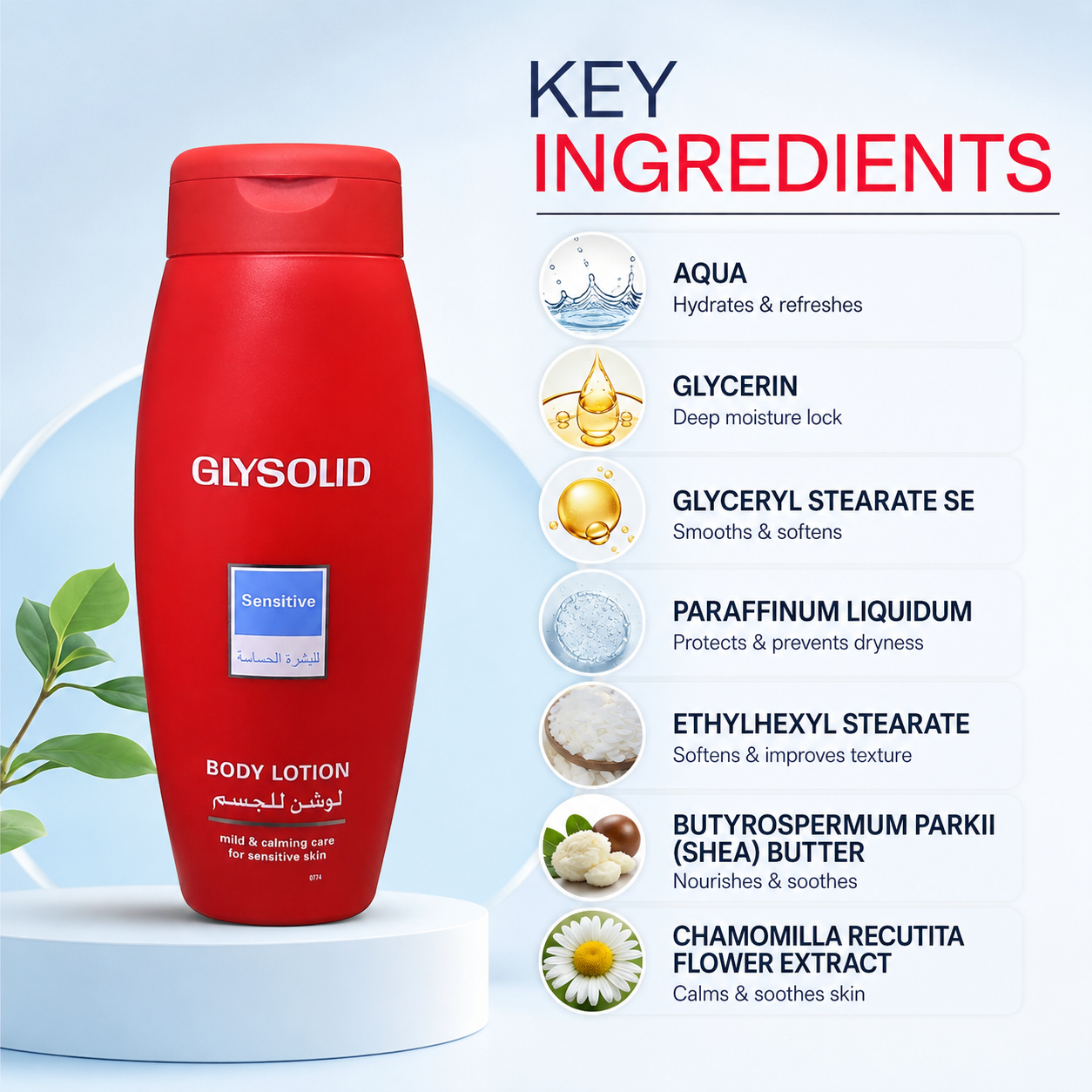 GLYSOLID Sensitive Body Lotion 250ml body lotion for sensitive skin providing deep hydration and soothing daily moisture care.