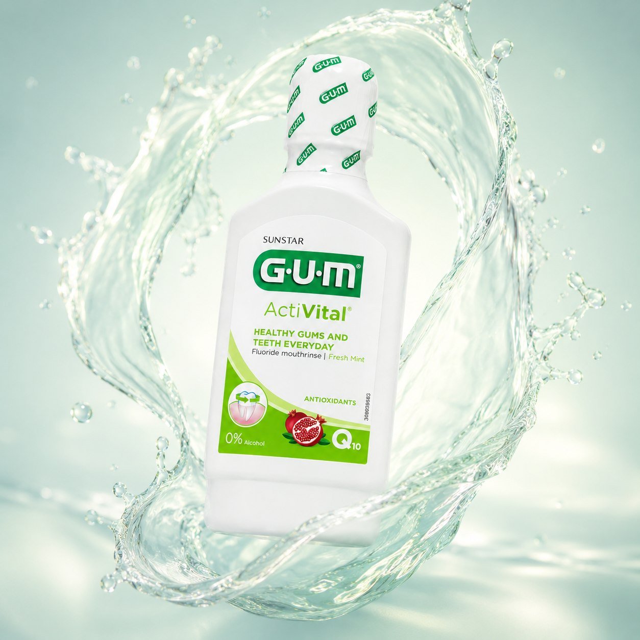 GUM ActiVital Fluoride Mouthrinse Fresh Mint 300ml for daily gum care, plaque control and enamel protection
