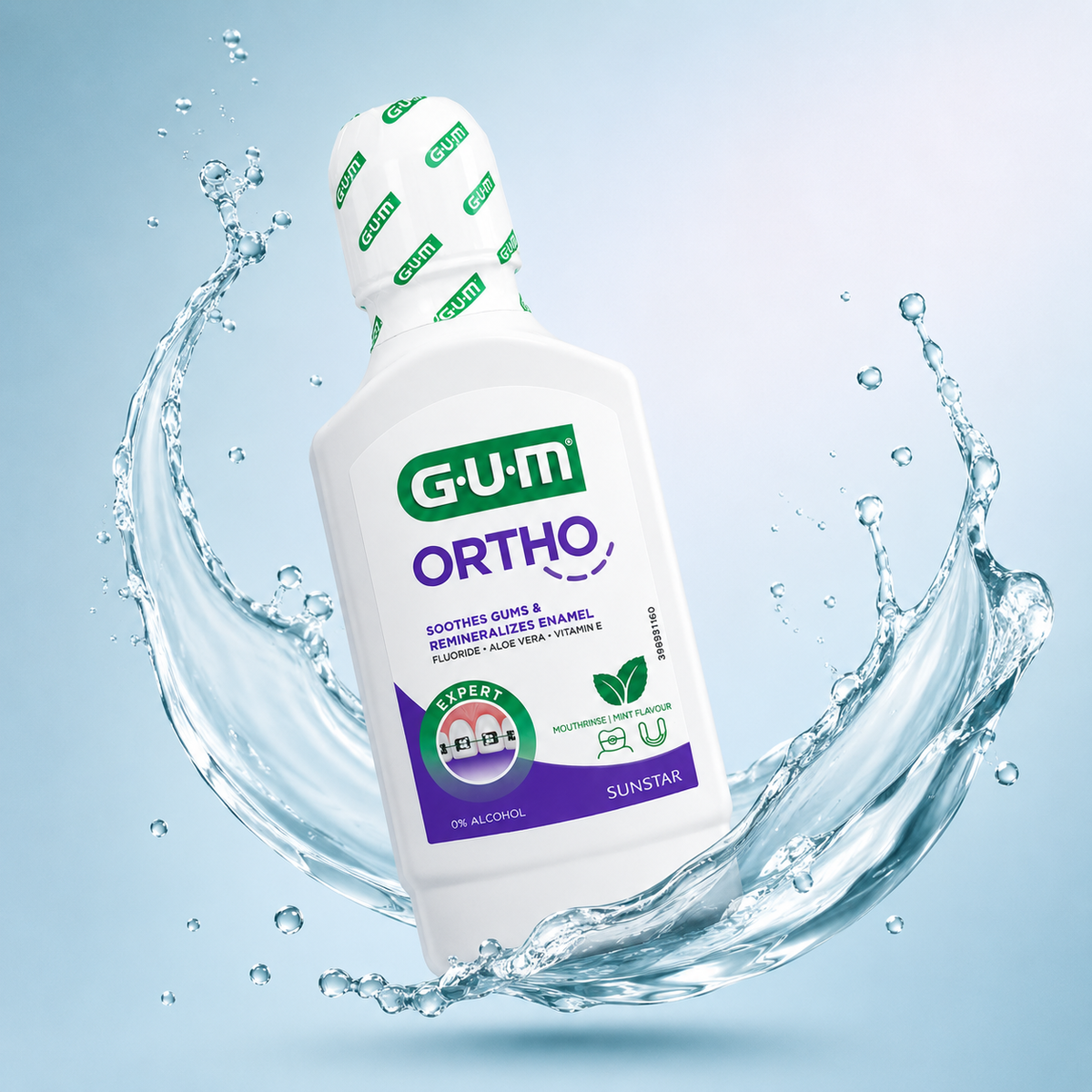 GUM ORTHO Mouthrinse 300ml alcohol-free orthodontic mouthwash for braces with enamel and gum protection