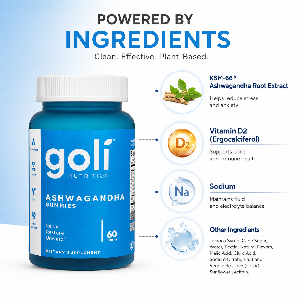 Goli Nutrition Ashwagandha Gummies dietary supplement 60 gummies bottle supporting daily stress relief and relaxation