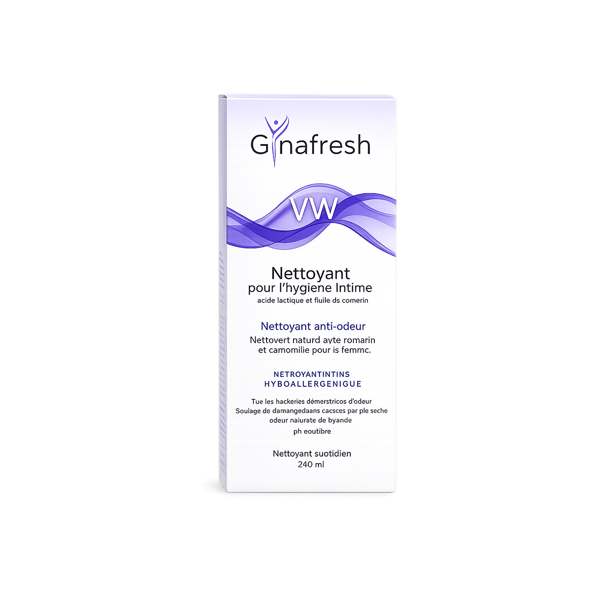 Gynafresh VW Intimate Wash for women, pH balanced feminine hygiene cleanser with lactic acid and rosemary oil for daily freshness, 240ml bottle.