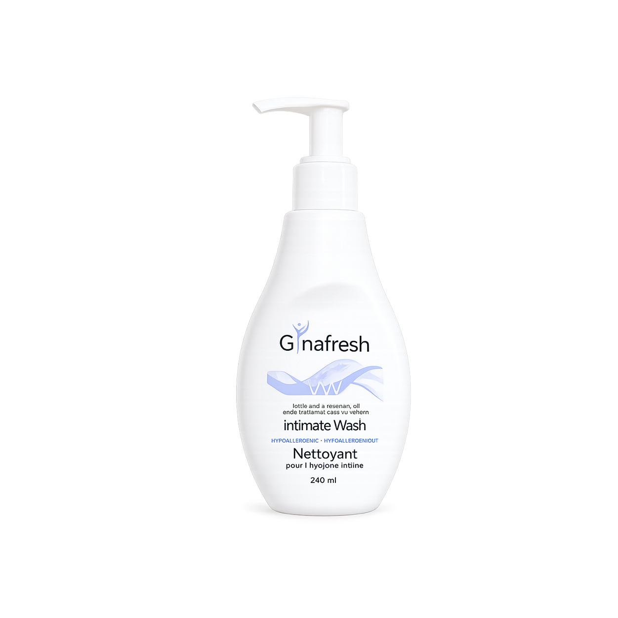 Gynafresh VW Intimate Wash for women, pH balanced feminine hygiene cleanser with lactic acid and rosemary oil for daily freshness, 240ml bottle.