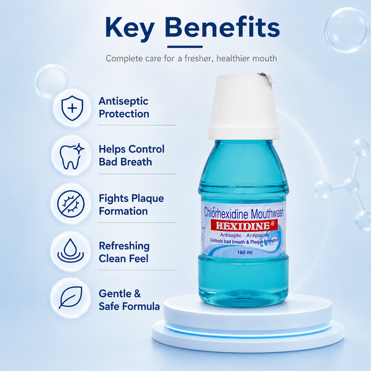 HEXIDINE® Chlorhexidine Mouthwash 160ml for antiseptic oral care and plaque control